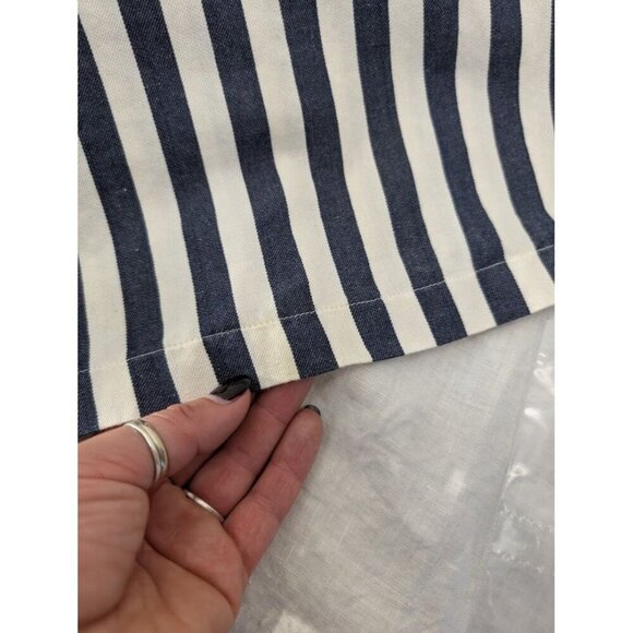 Clad & Cloth Bib Dress Size Small Navy Blue and Cream Striped pockets K8 - Picture 9 of 9